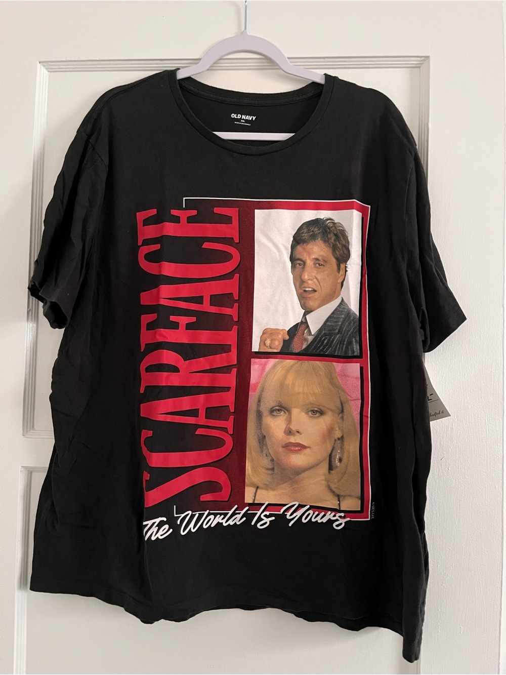 Old Navy Black Scarface Graphic Tee with Red and Cream Prints